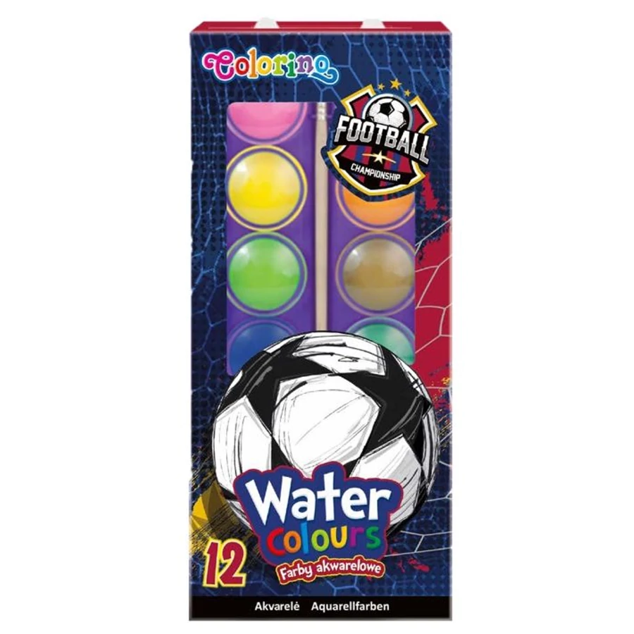 VÍZFESTÉK 12 COLORINO Football 25mm-es korongok, ecsettel