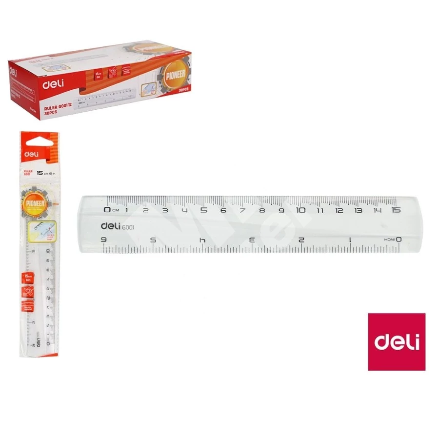 VONALZÓ müa. egyenes 15cm DELI Pioneer átlátszó