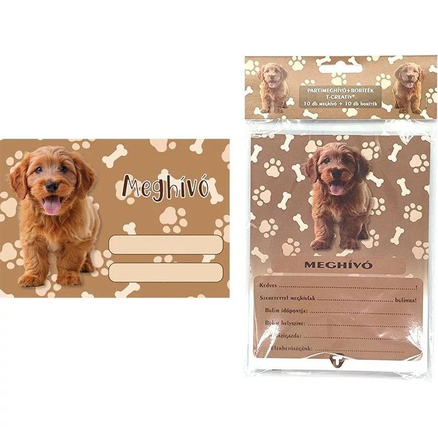 PARTY MEGHIVÓ boritékos T-Creatív 10szett/cs (Kutyák 911, O01030TKU)