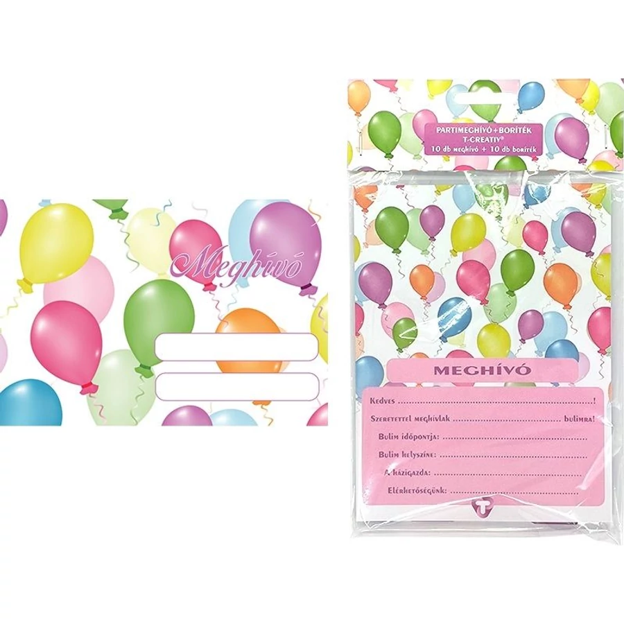 PARTY MEGHIVÓ boritékos T-Creatív 10szett/cs (Lufik 850, O01030TLU)