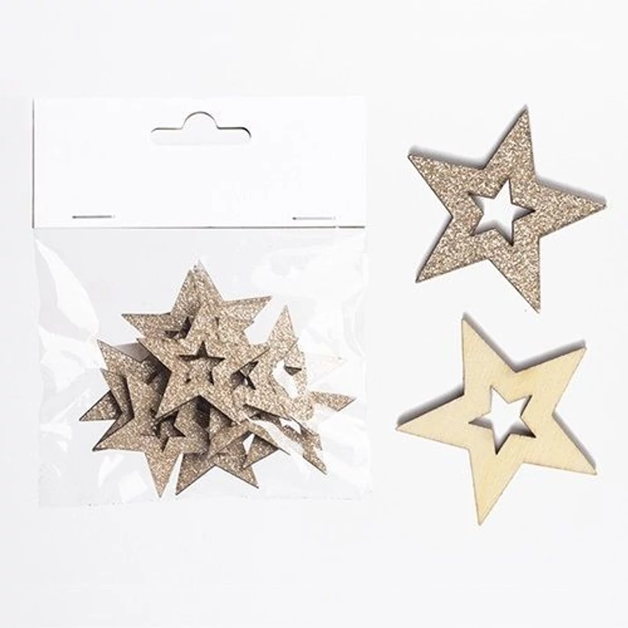 DEK. fa karácsonyi natúr angyal/csillag arany glitteres 4cm