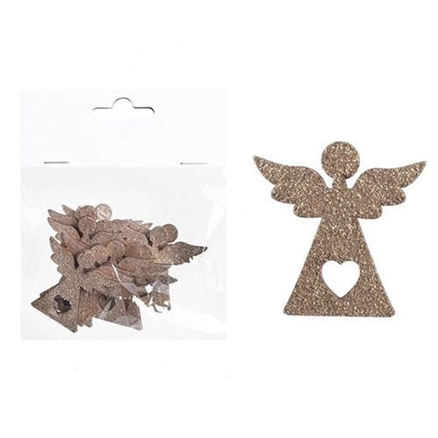 *60114 DEK. fa karácsonyi natúr angyal/csillag arany glitteres 4cm