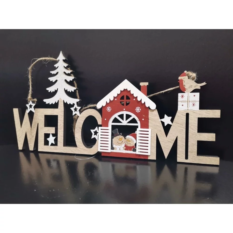 KAR. AJTÓDÍSZ Karácsonyi Welcome felirattal 29*15cm