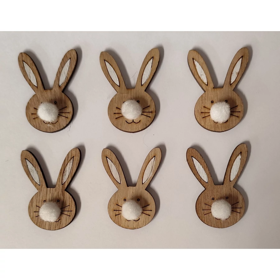 HÚSVÉTI dekor nyuszifej fa natur, fehér pompom nózival