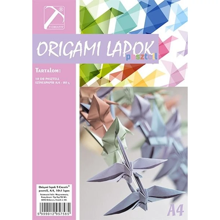 ORIGÁMI LAPOK A4 T-CREA pasztell színek  10ív/cs