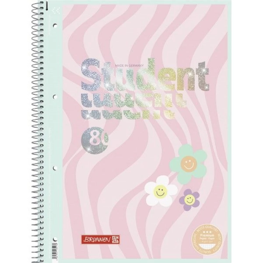 *61431 FÜZET spirál A4 BRUNNEN kockás perf., lyukasztott 80lap Happy Hipple