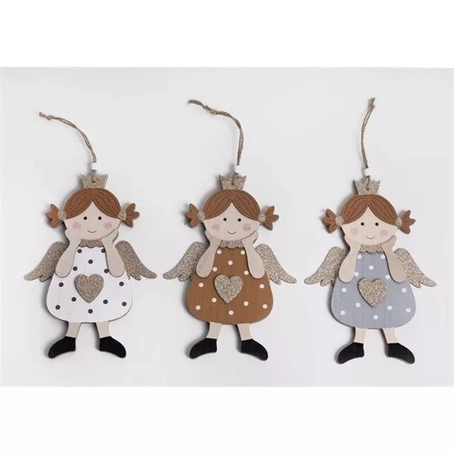 *61724 KAR. ANGYAL fa, akasztható glitteres  15*21cm