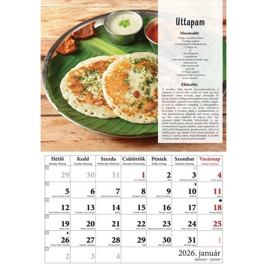 *61767 FALINAPTÁR 2026 recept Palacsinták  T-Calendar  23*33cm spirálozott