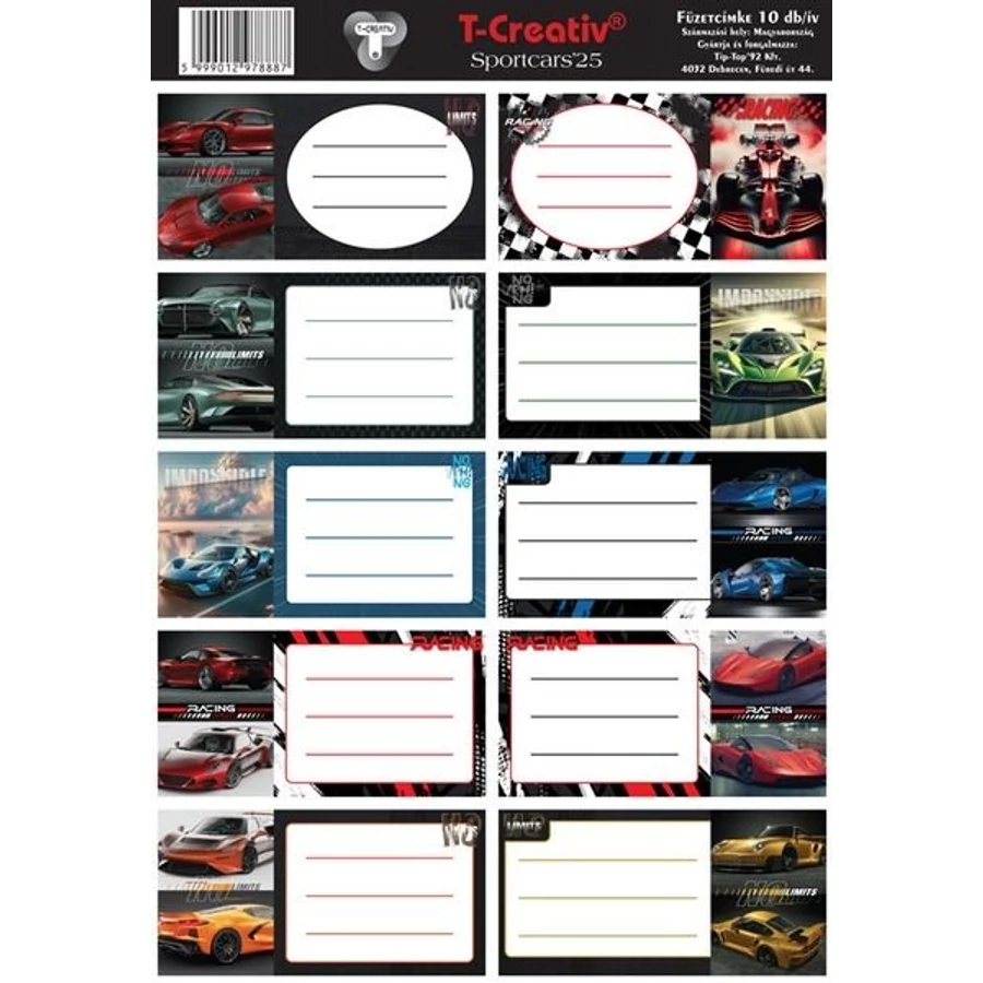 *22479 FÜZETCIMKE T-Creativ mintás 10db /1iv