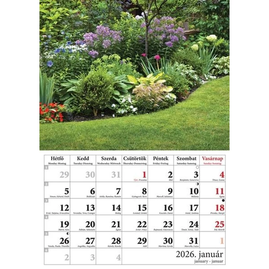 *43799 FALINAPTÁR 2026 Kertek T-Calendar A4 tűzött