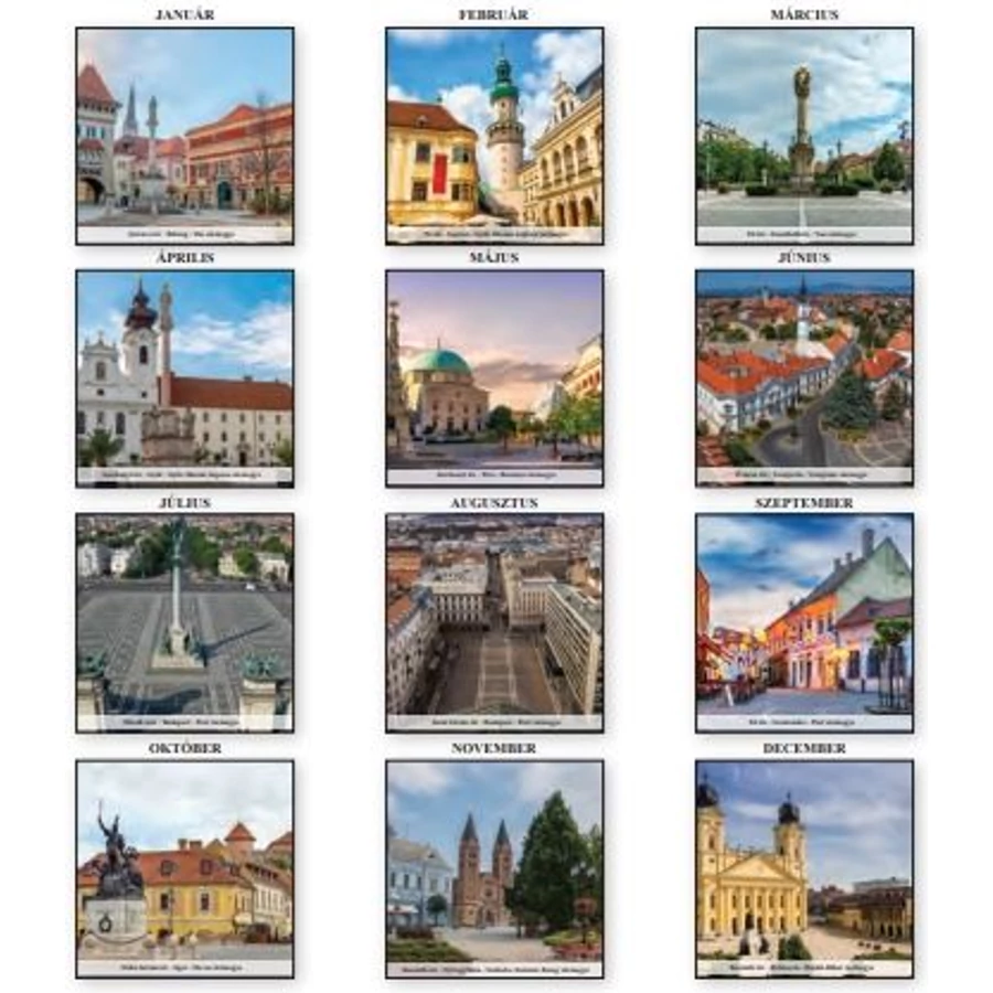 *48152 FALINAPTÁR 2026 Magyarországot terei T-Calendar  33*33cm spirálozott