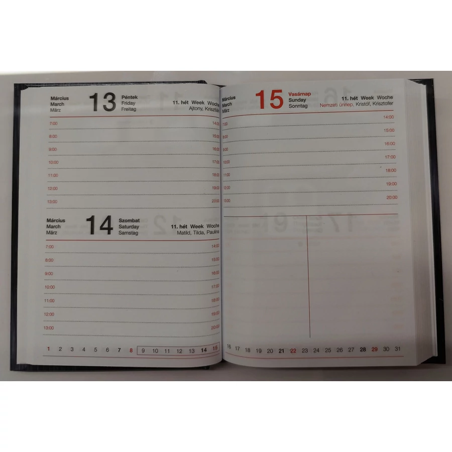 *50576 ZSEBNAPTÁR 2026 2 napos B7 álló T-Calendar