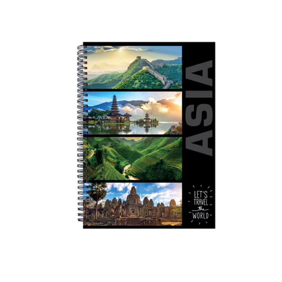 FÜZET spirál A4 vonalas  PP "Let's Travel" 100l, dupla spirál, mikroperforált (Asia, LCBB0556)