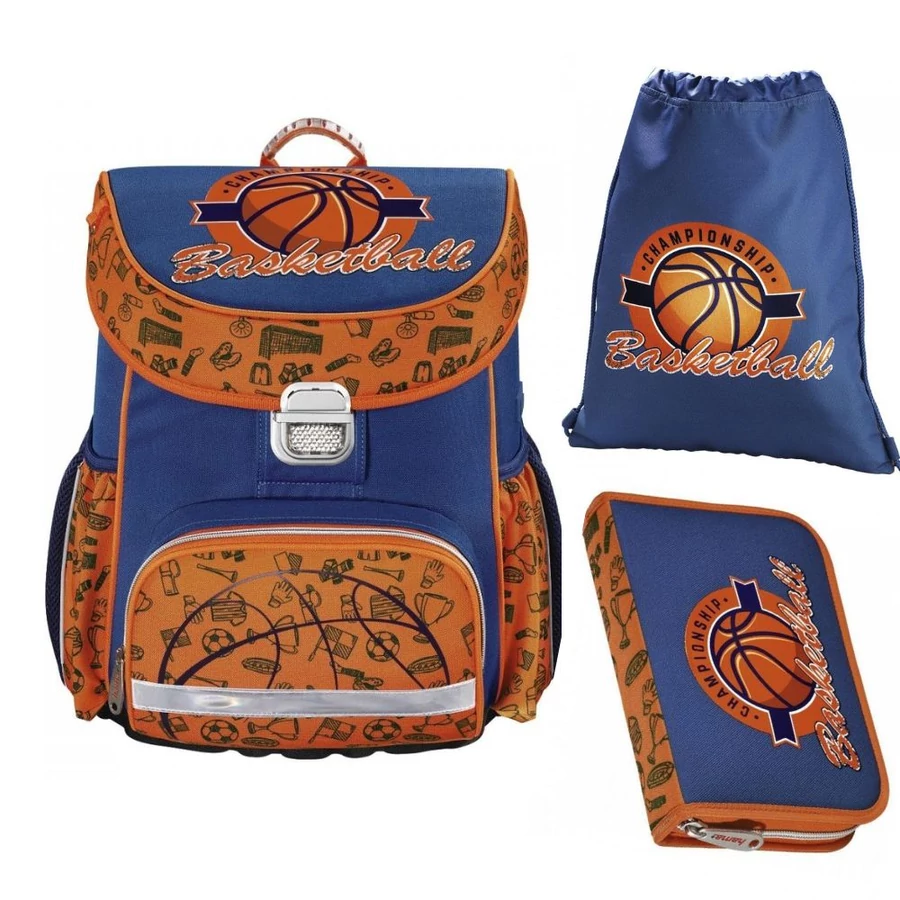 *55870 Iskolatáska HAMA 3 részes töltött merev falú BasketBall+kl.tolltartó+tornazsák