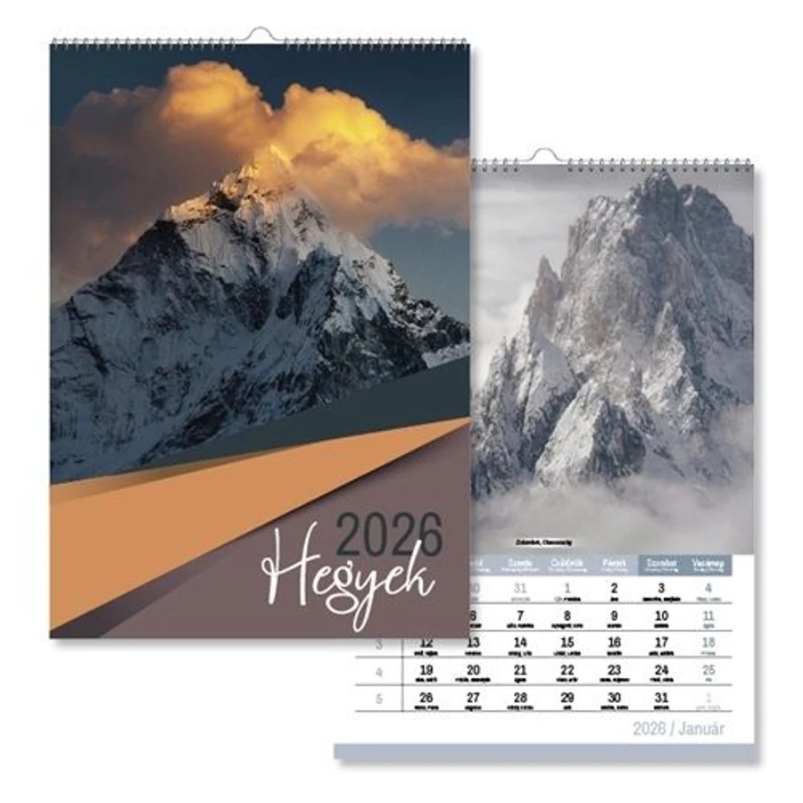 *56454 FALINAPTÁR 2026 pd A4 Hegyek 21*30cm spirálozott