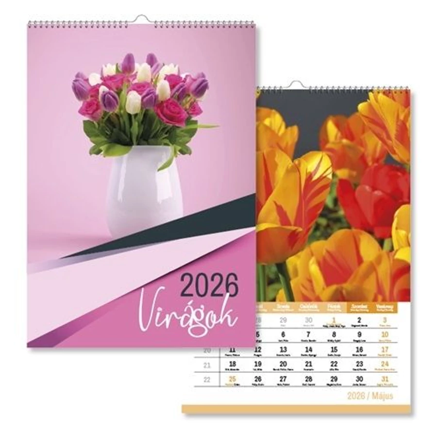 *56455 FALINAPTÁR 2026 pd A3 Virágok 30*42cm spirálozott