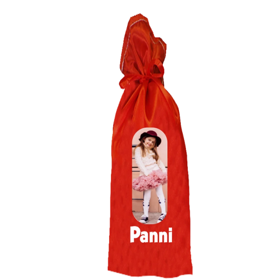 MIKULÁS TASAK 18*28cm piros szatén egyedileg nyomtatott