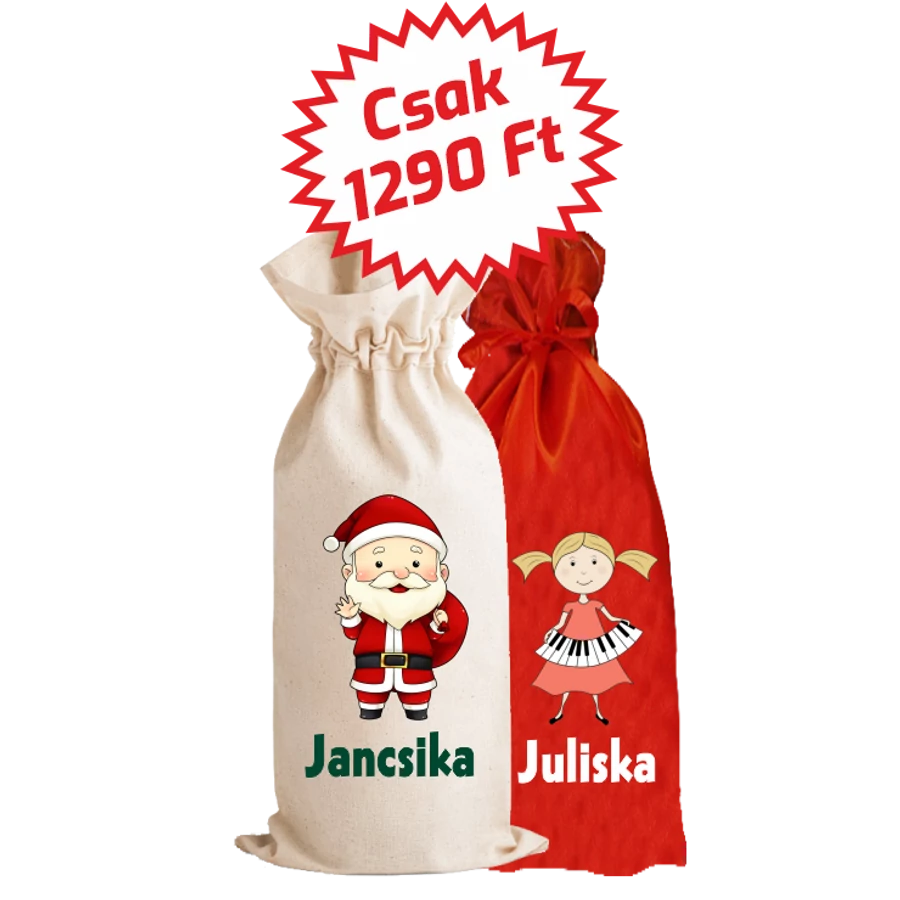 MIKULÁS TASAK 18*28cm piros szatén egyedileg nyomtatott