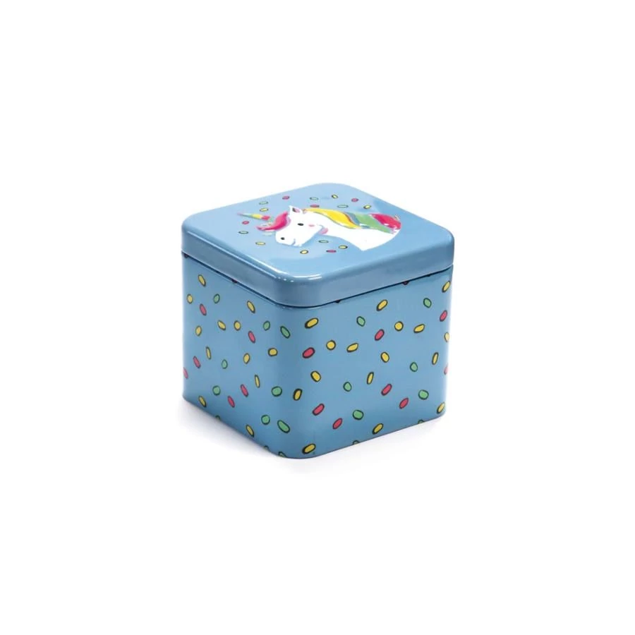 DÍSZDOBOZ fém NIFTY GIFT kocka Unikornis 7,7*7,5*6,5cm