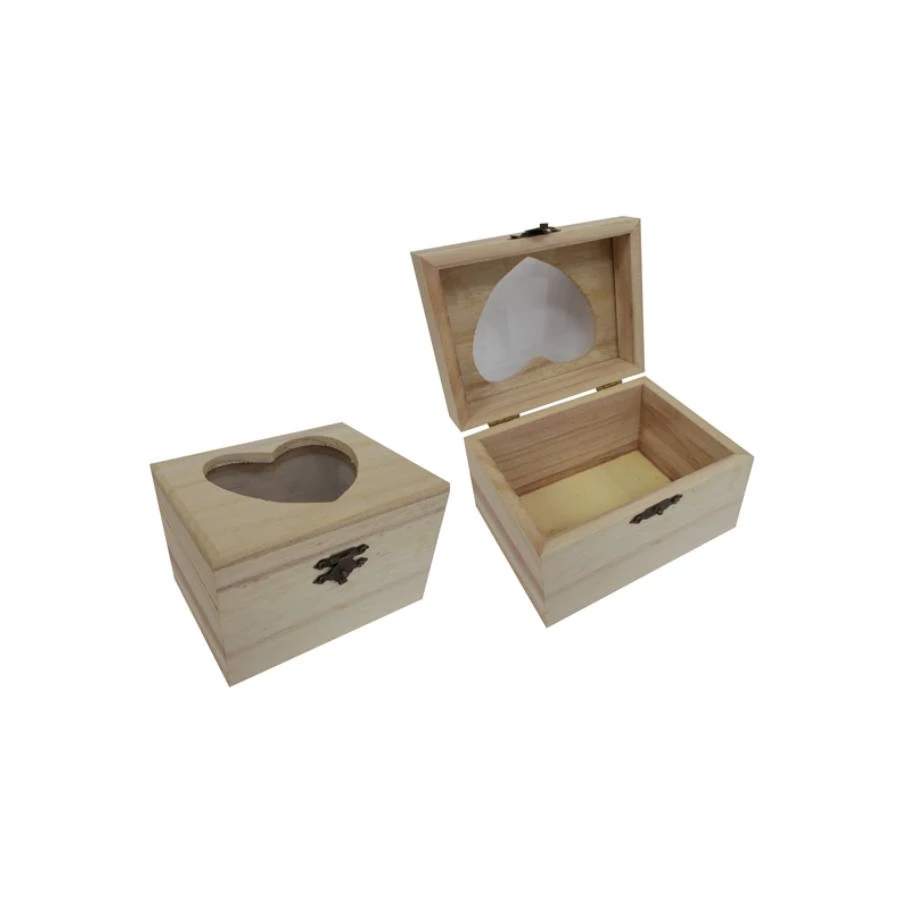 DOBOZ fa natur CRE-ART csatos téglalap, szív alakú lyukkal a tetején 12*9*8cm