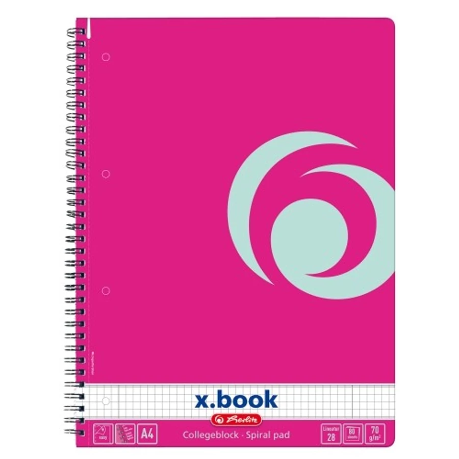 FÜZET spirál A4 HERLITZ kockás 80l  CB x.book színes (pink, 11365590)