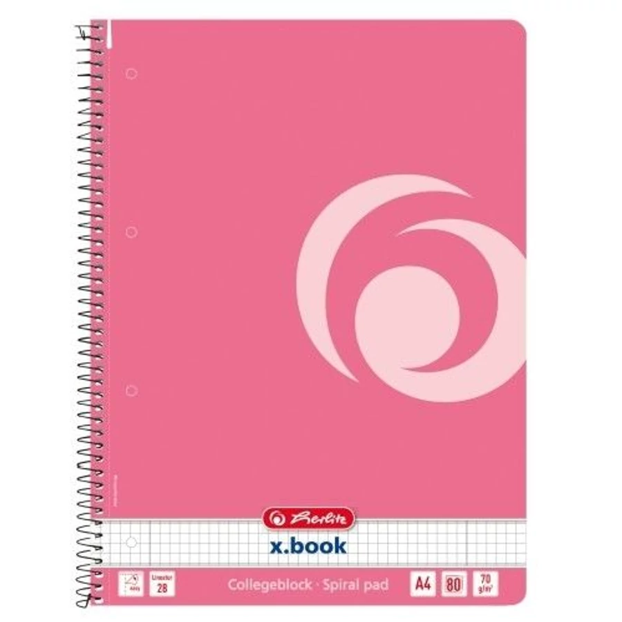 FÜZET spirál A4 HERLITZ kockás 80l  CB x.book színes (indonesia pink, 50015696)