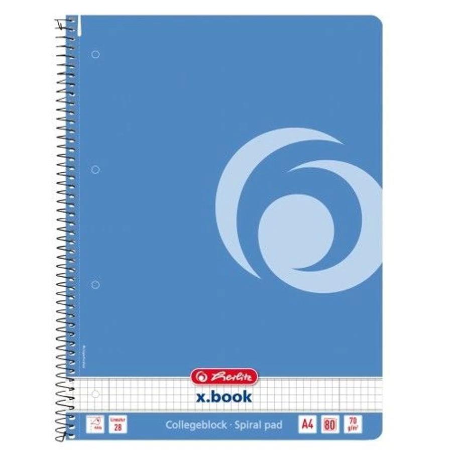 FÜZET spirál A4 HERLITZ kockás 80l  CB x.book színes (baltic blue, 50015689)