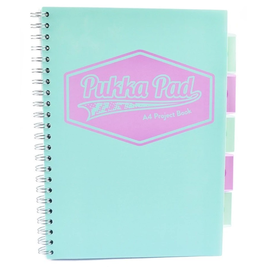 FÜZET spirál A4 PUKKA PAD "Pastel" Project Book 5reg. = 200old. PP