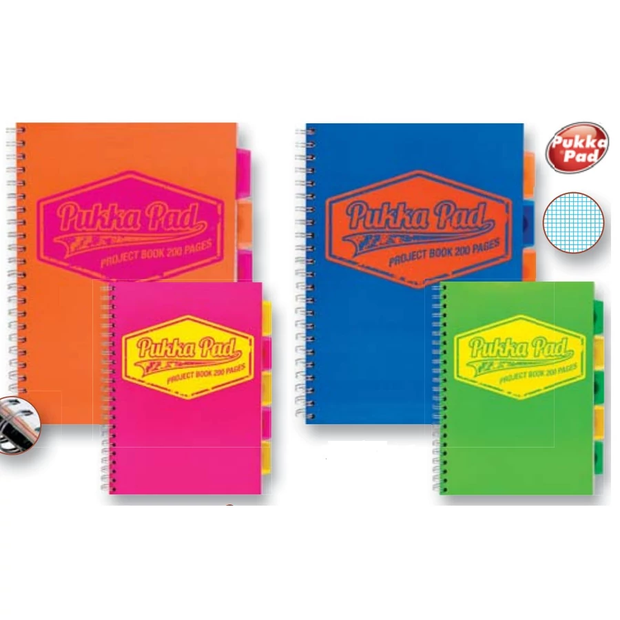 FÜZET spirál A4 PUKKA PAD Project Book Neon 5 reg. # PP 5*20l (narancs, PUPB7082K)