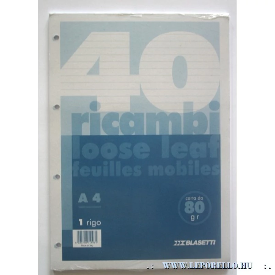 GYÜRÜSKÖNYV betét A4/40lap vonalas Blasetti Ricambi fehér 1198