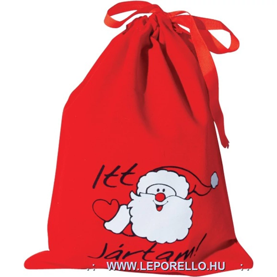 MIKULÁS zsák textil Itt jártam 20*25 piros selyem/vászon