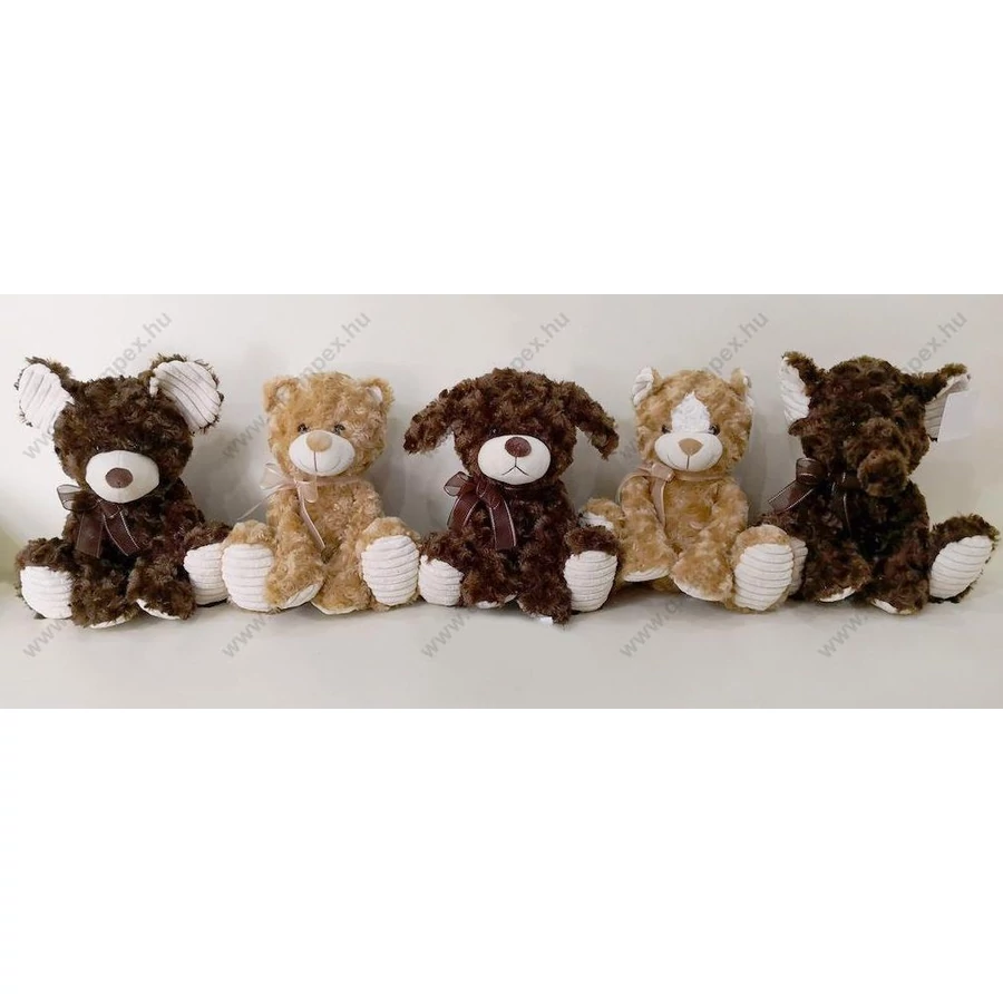 PLÜSS barna kutya, cica ülő, szalaggal 25cm