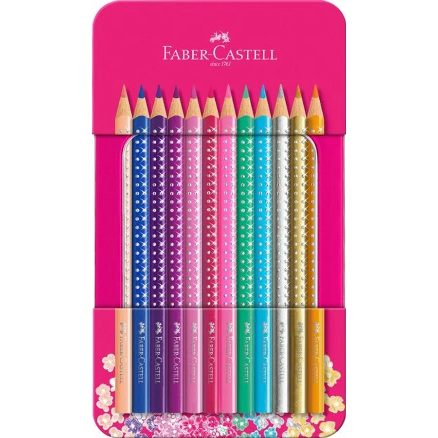 SZÍNES CERUZA 12 FABER Castell Grip Sparkle Fém dobozban 201737
