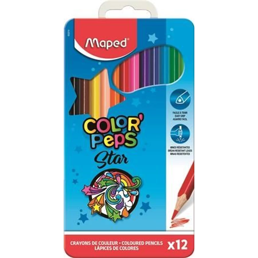 SZÍNES CERUZA 12 MAPED ColorPeps trió FÉM doboz