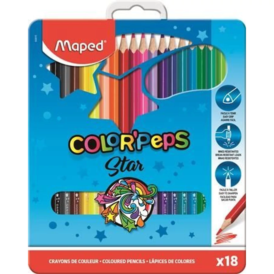 SZÍNES CERUZA 18 MAPED ColorPeps trió FÉM doboz