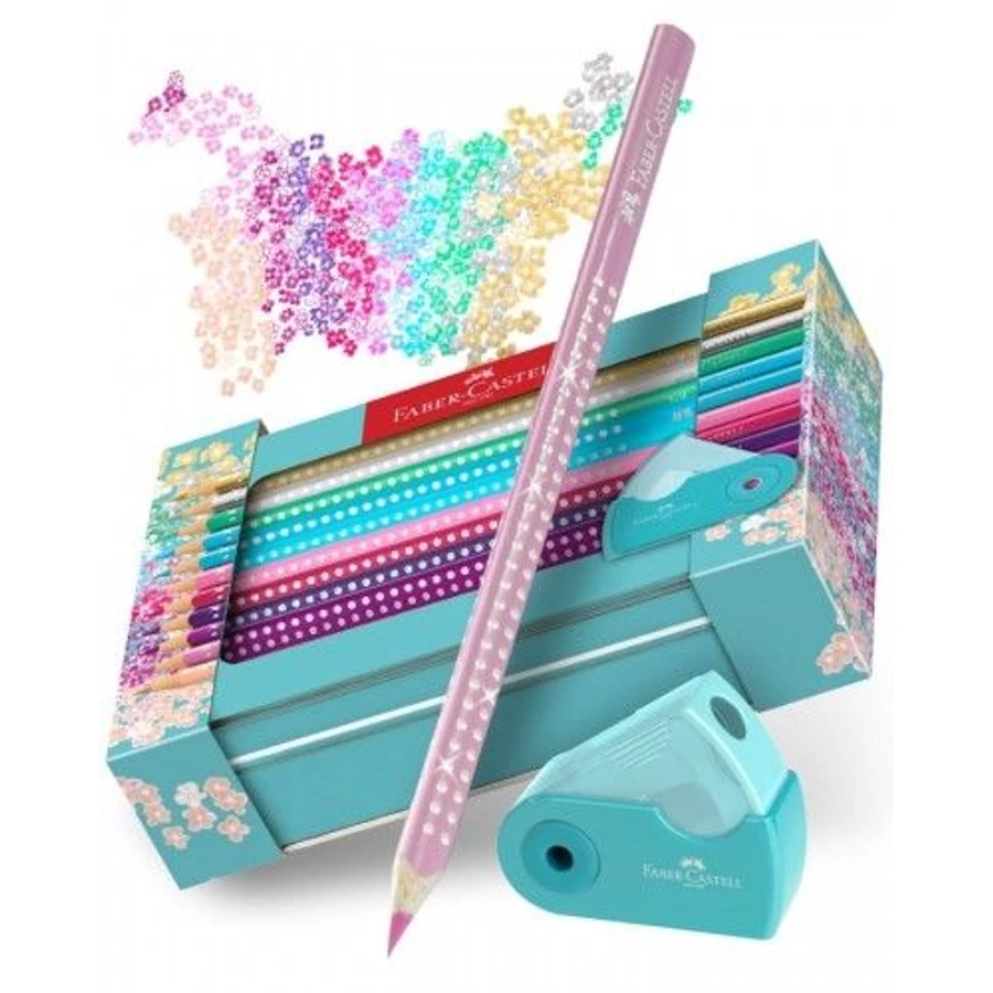 SZÍNES CERUZA 20 FABER Castell Grip Sparkle 201641 +hegyező, fémdobozos