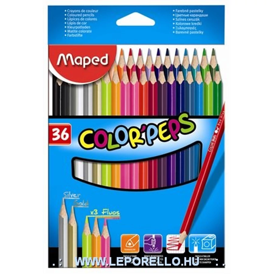 SZÍNES CERUZA 36 MAPED ColorPeps trió / 3neon+1arany+1ezüst szin/
