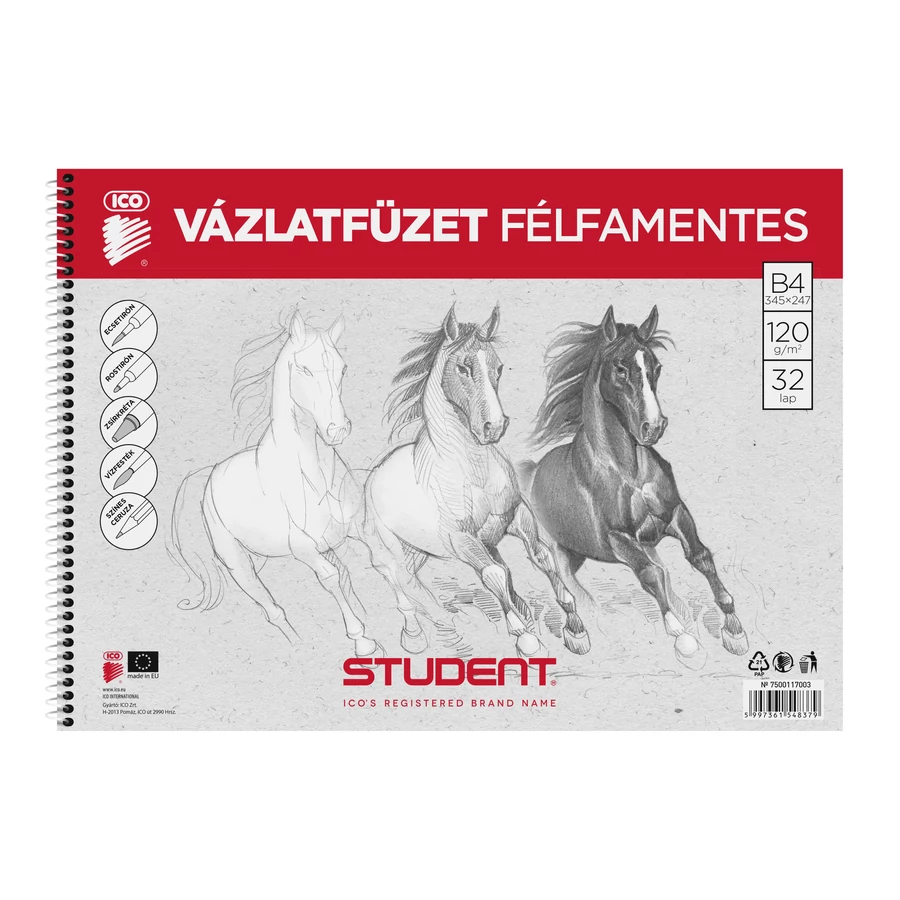 VÁZLATFÜZET B4-32lap félfamentes Student